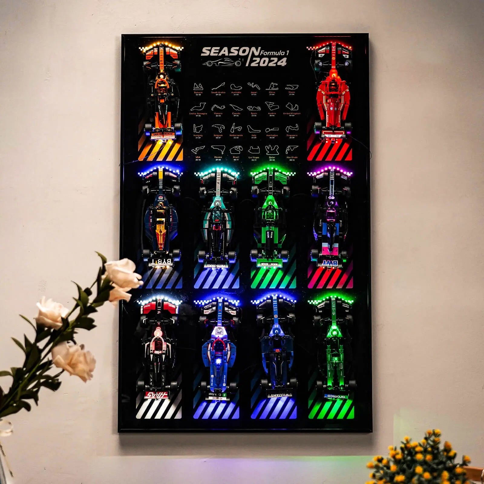 Wanddisplaytafel für LEGO® F1 Speed ​​Champions Autos (10 Steckplätze) ohne LED