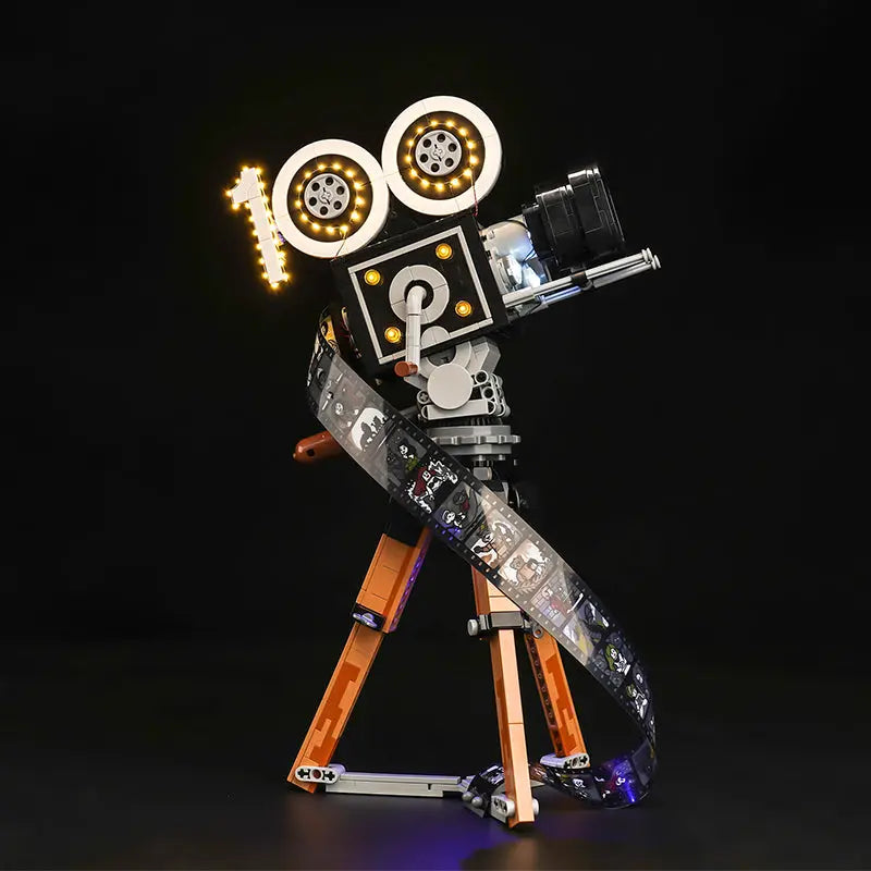 The LEGO Walt Disney Tribute Camera 43230 is beautifully illuminated with a classic, warm light LED kit by Bright My Bricks.
